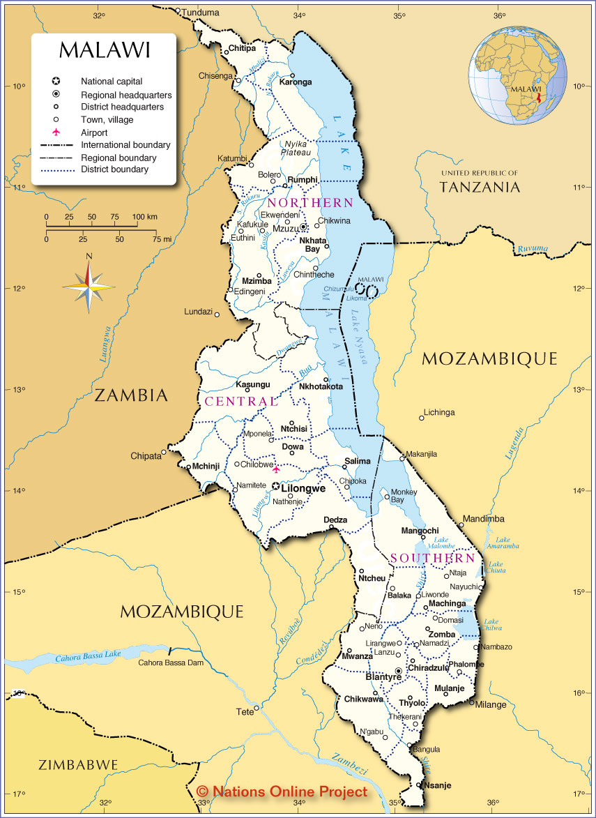 Administrative Map Of Malawi Nations Online Project