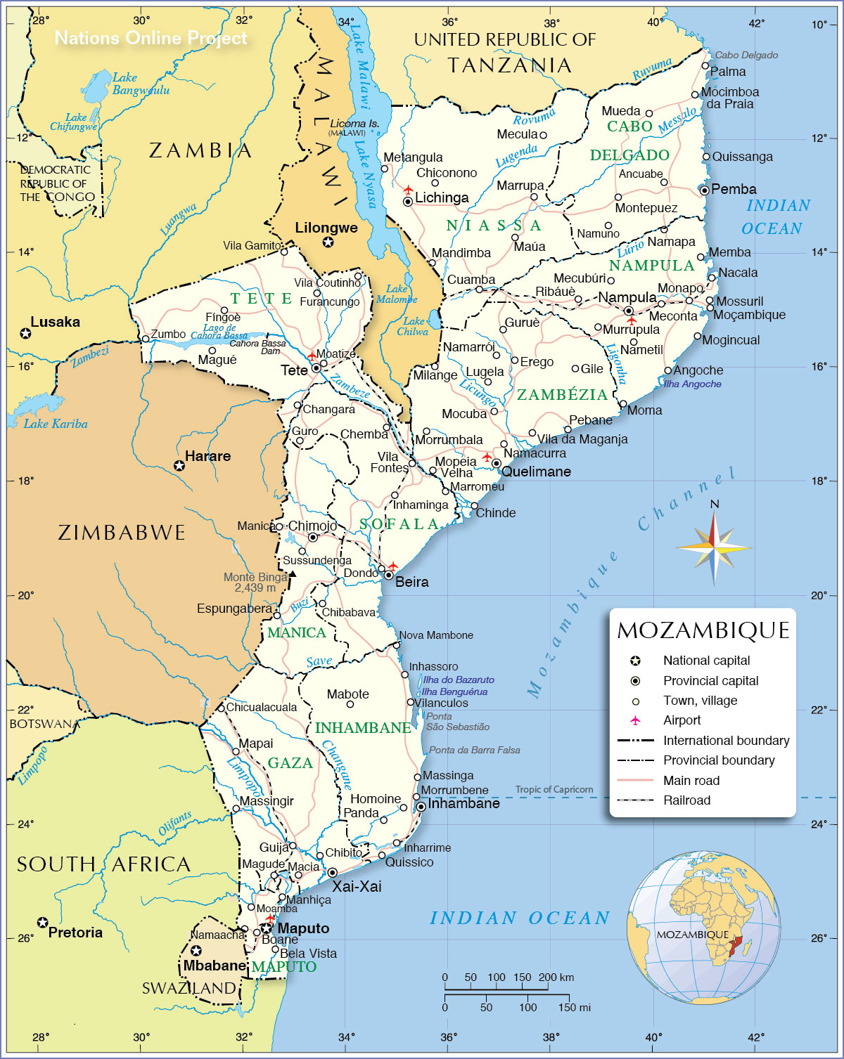 Political Map of Mozambique Nations Online Project