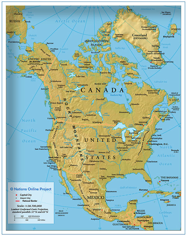 Politcal Map of North America 600 px