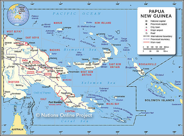 Map is showing Papua New Guinea and the surrounding countries