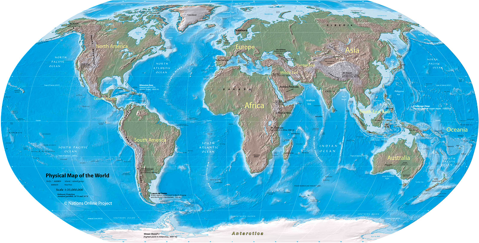 World Map Physical Map Of The World Nations Online Project