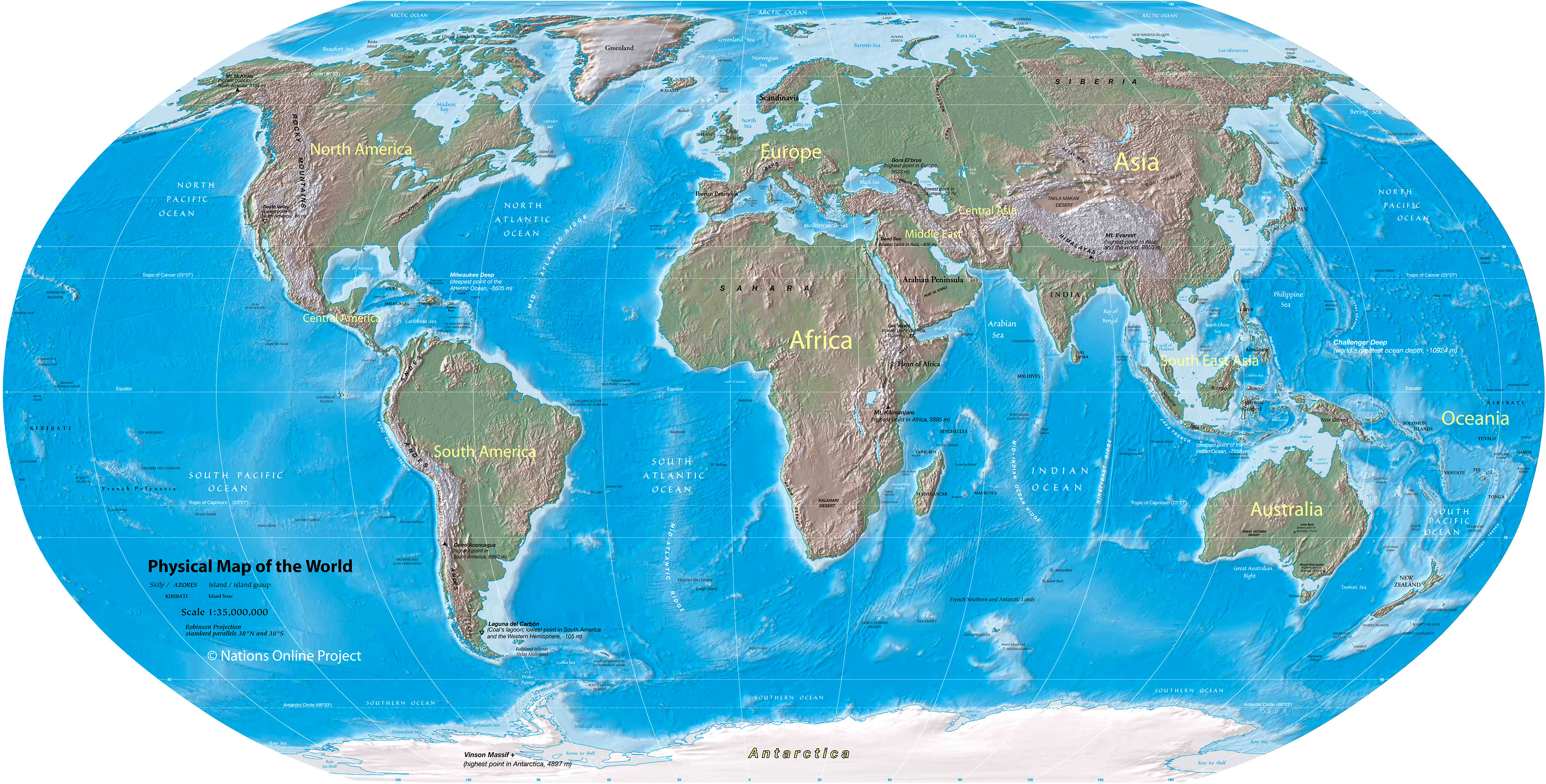 World Map Physical Map Of The World Nations Online Project