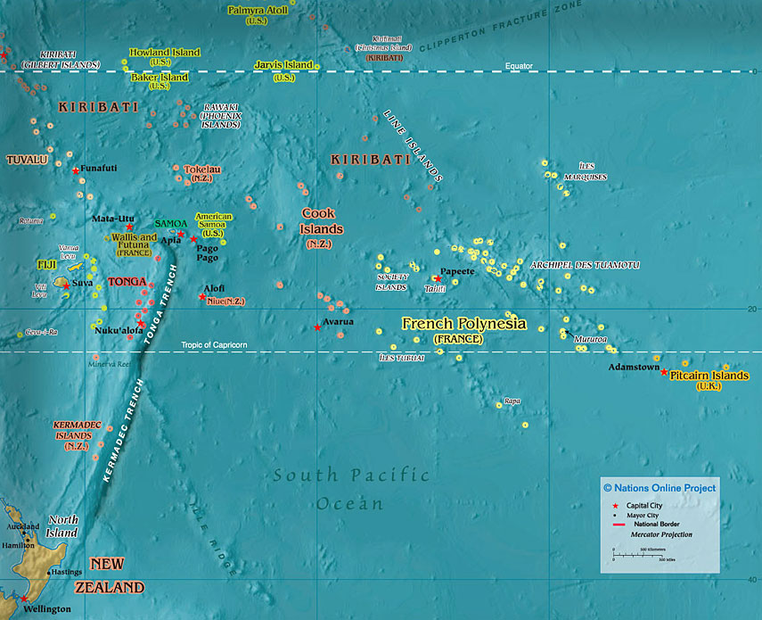 Small map of the island states of Polynesia