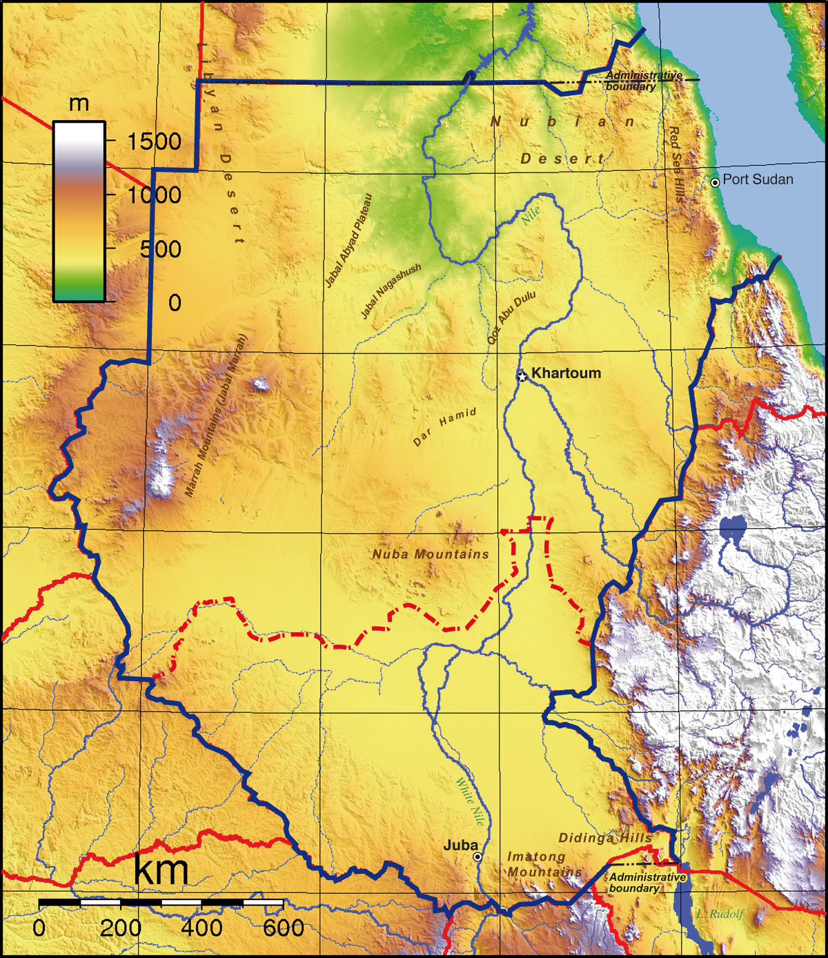 Topographic Map of Sudan