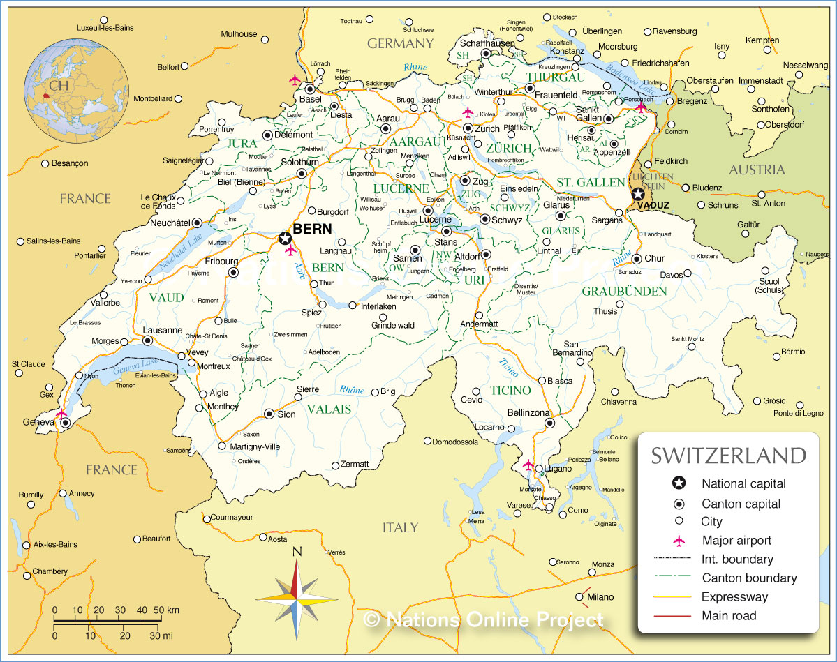 Administrative Map of Switzerland - Nations Online Project