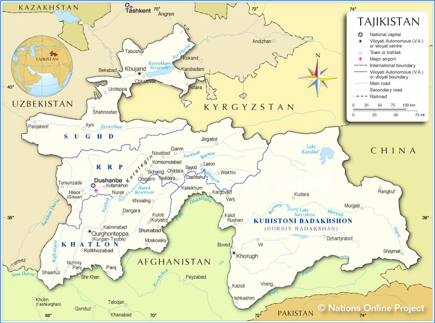 Map of Tajikistan, Republic of Tajikistan Maps - Mapsof.net