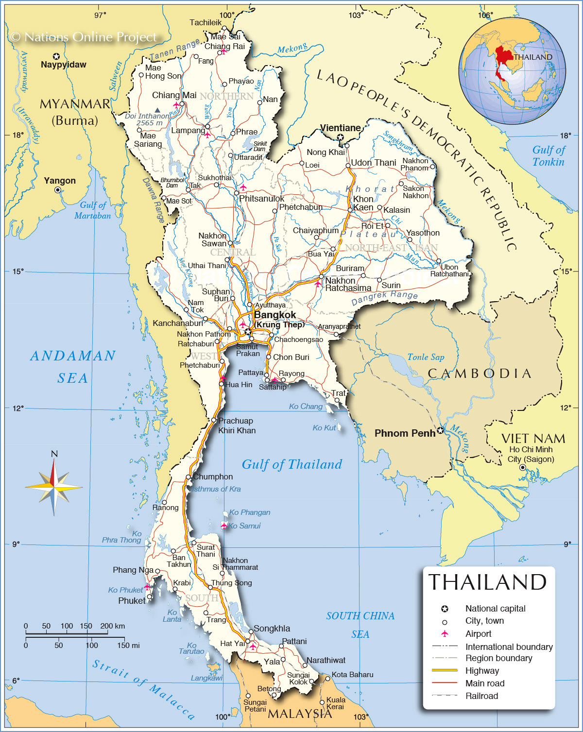 Regions Map of Thailand - Nations Online Project