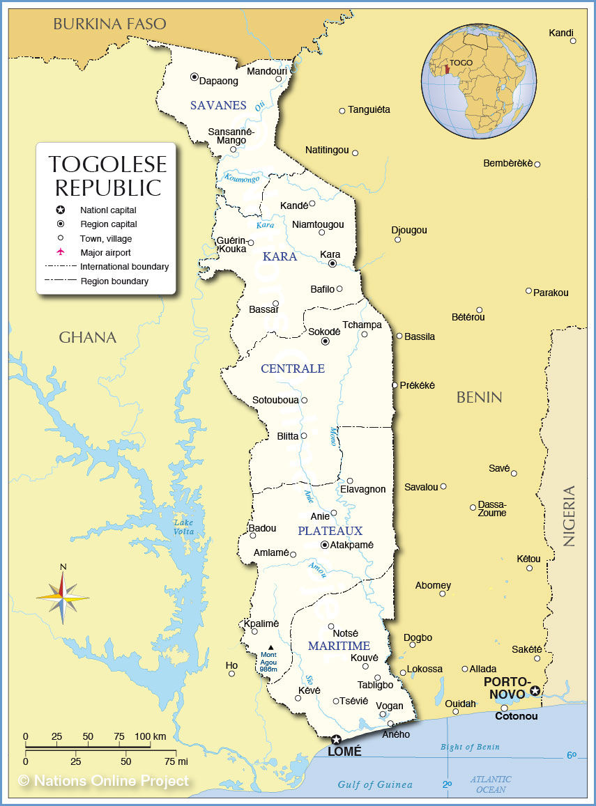 Administrative Map of Togo (Togolese Republic) - Nations Online ...