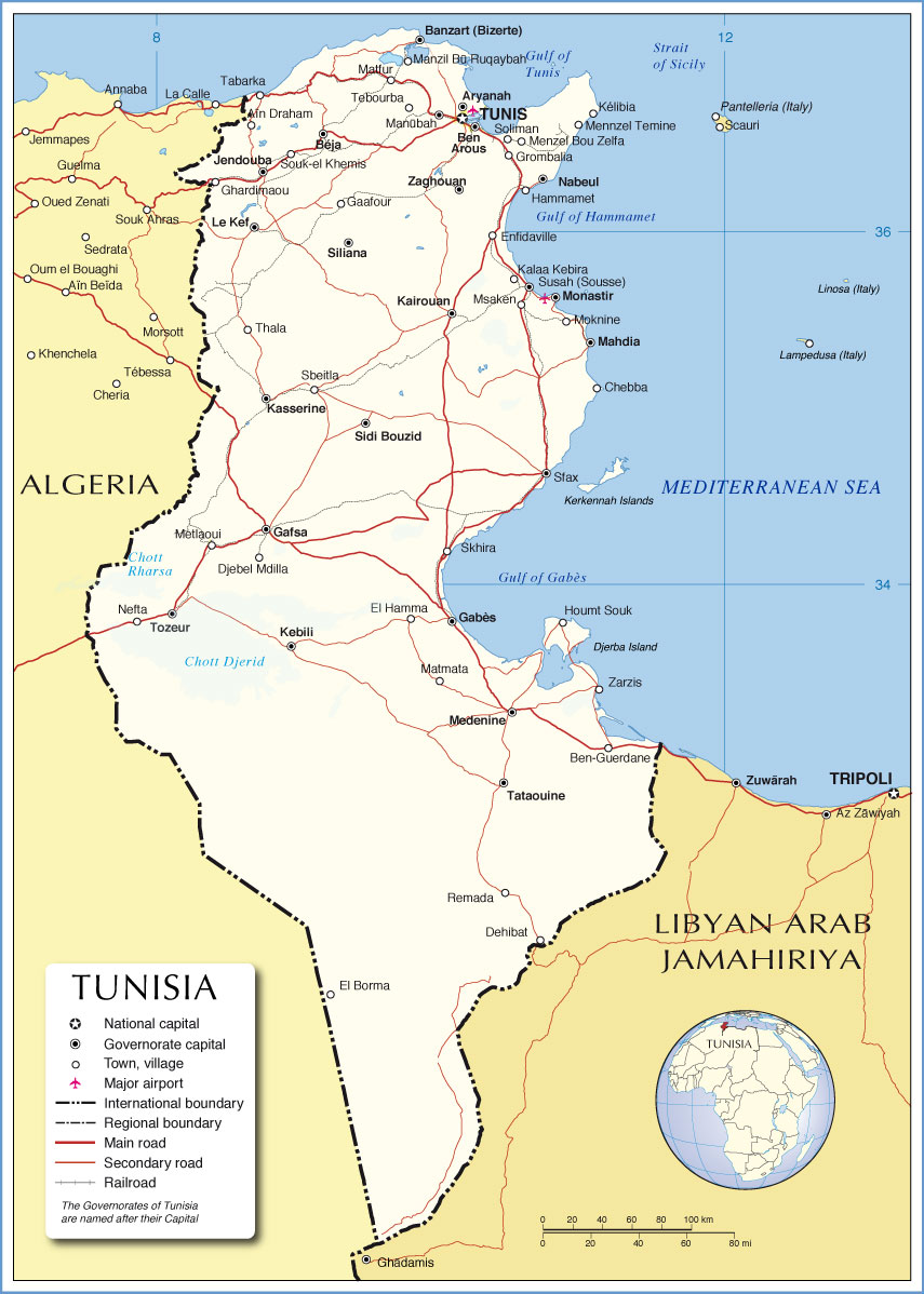 Political Map of Tunisia (1200 pixel) - Nations Online Project