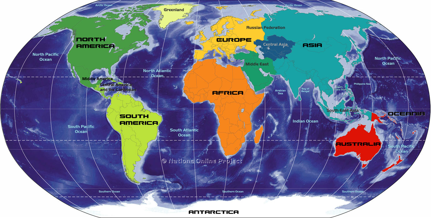 world map of continents Map Of The World S Continents And Regions Nations Online Project world map of continents