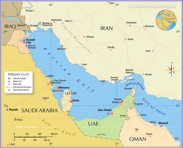 Map of the Persian Gulf and the Gulf States.