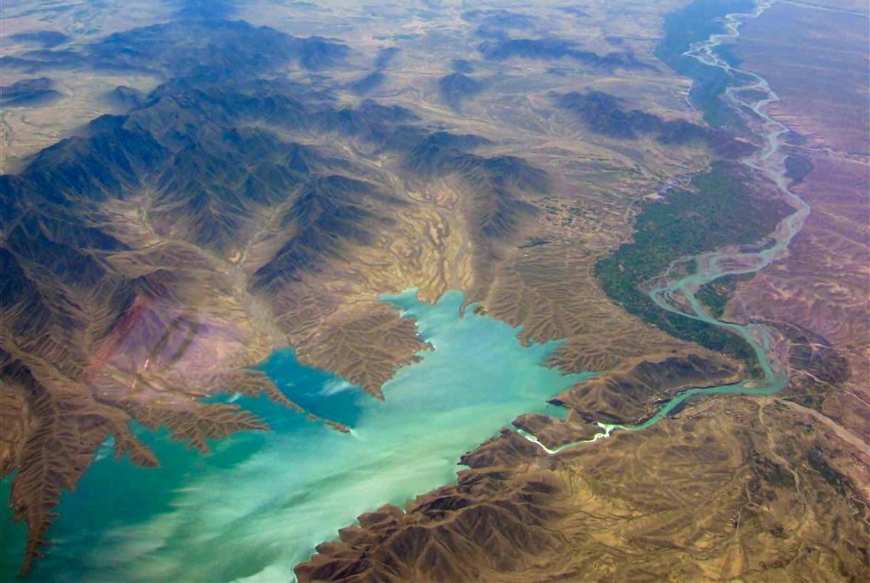 Aerial view of the Kajaki Dam on the Helmand River.