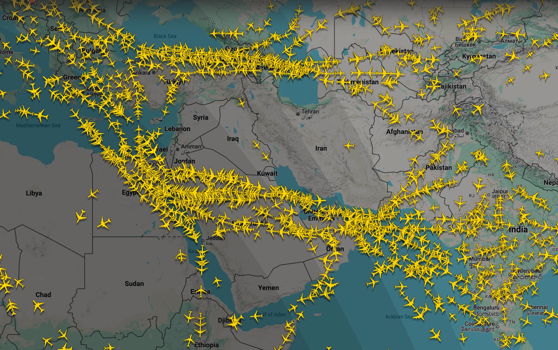 Busy airspace over the Persian Gulf