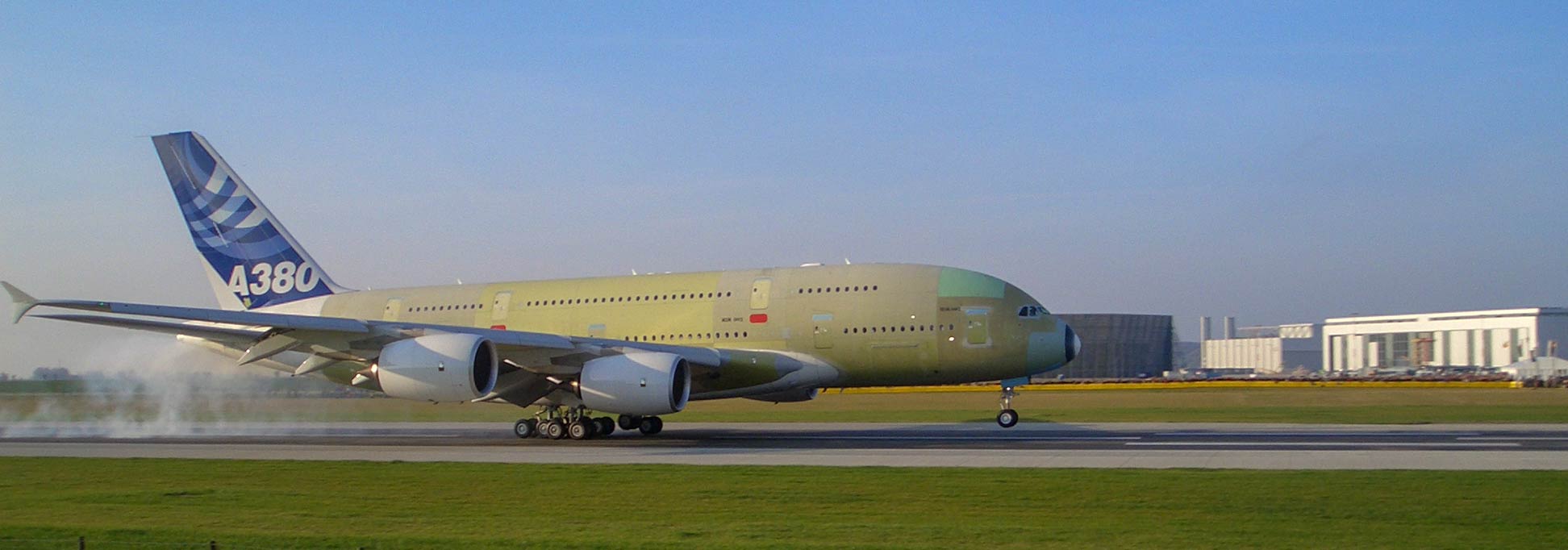 A380 MSN 002 at its first landing in Hamburg Finkenwerder Airport (XFW), Germany