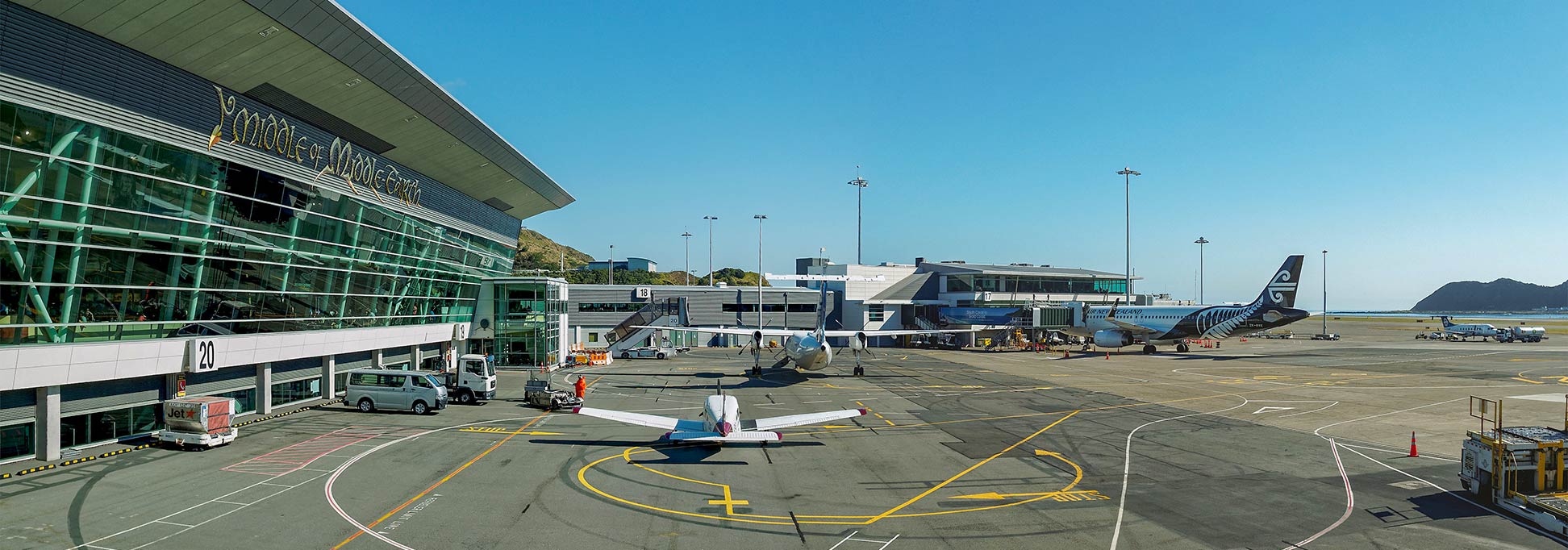 View of the apron of Wellington International Airport (WLG), New Zealand