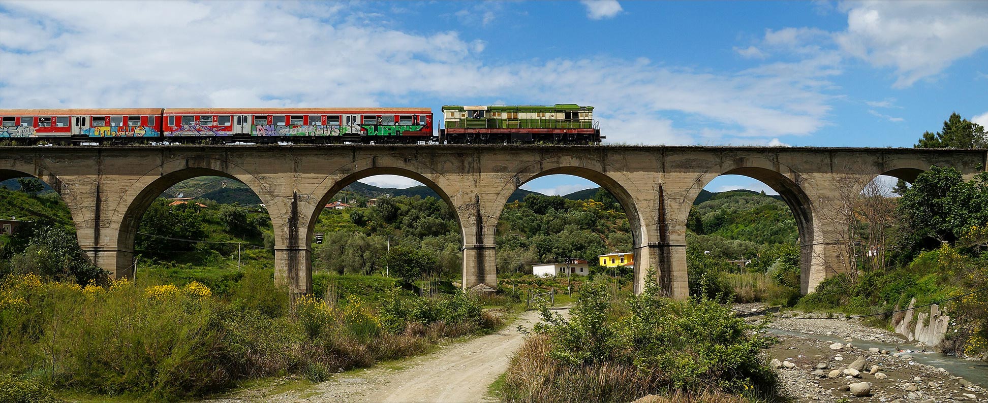 Albanian Railways (HSH) train on its way from Peqin to Elbasan in Central Albania