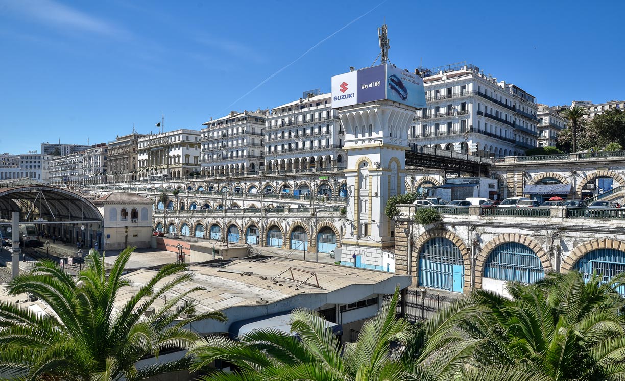 Algiers center at the waterfront with Algier station and the Algerian parliament
