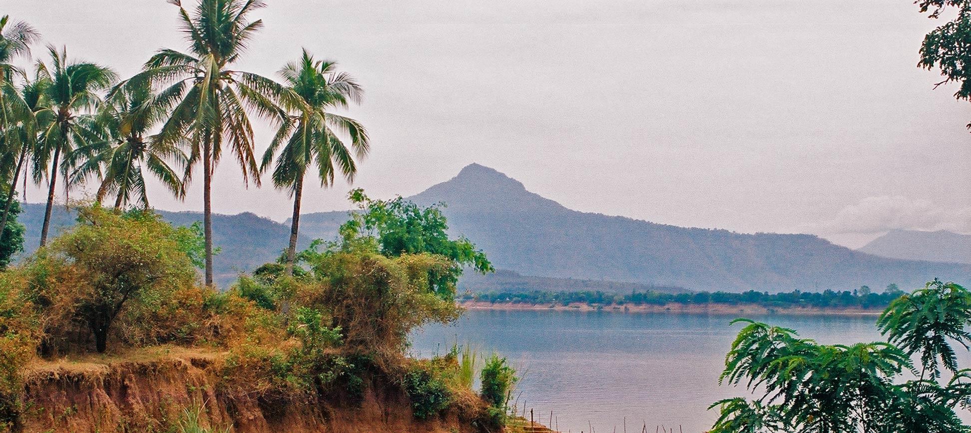 Landscape between Laos and Thailand with the Mekong River which defines the border between the two countries.