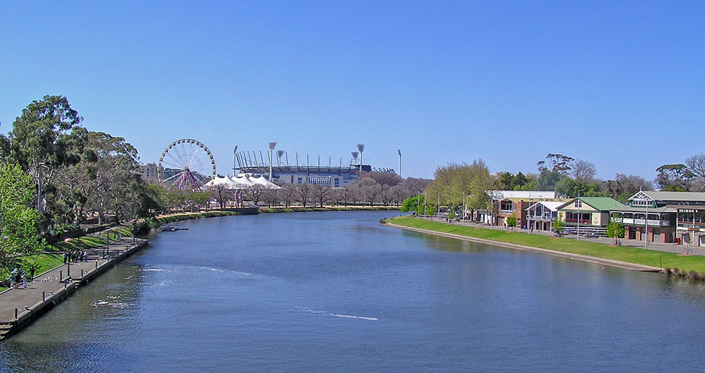 Melbourne at Yarra River, with the Melbourne Cricket Ground