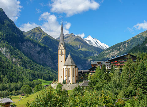 Church in Heiligenblut and Grossglockner, Austria