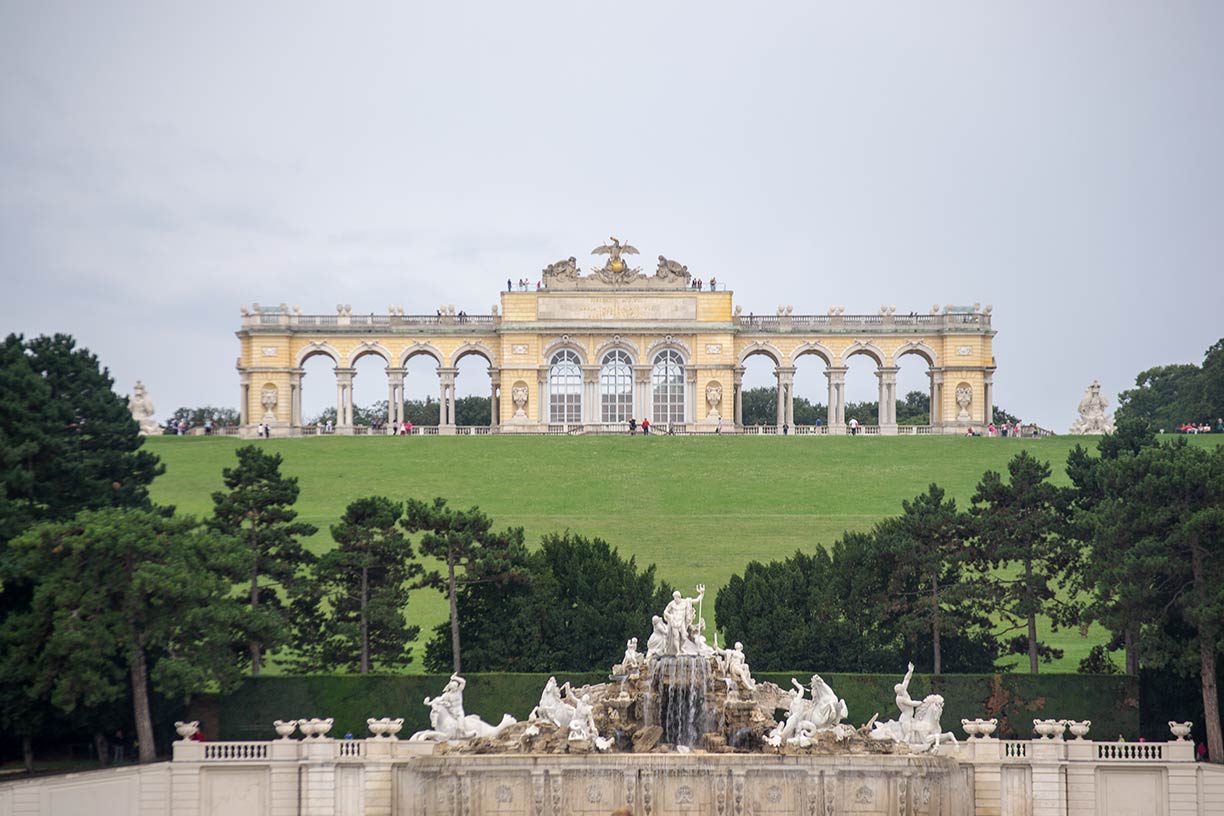 The Gloriette and the Neptune Fountain at Schönbrunn palace in Vienna, Austria's capital