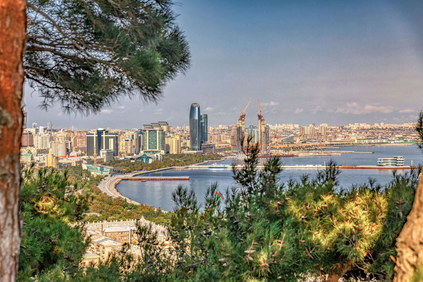 View of Baku City, the capital of Azerbaijan and the largest city at the Caspian Sea.