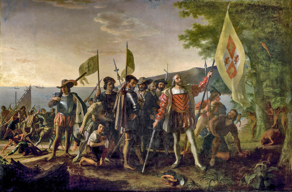 The Landing of Columbus. Christopher Columbus is depicted landing in the West Indies