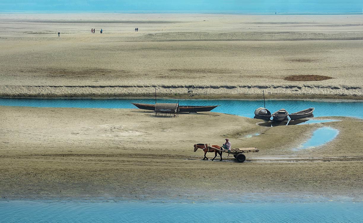 Brahmaputra River seen from Fulchhari Ghat in Gaibandha district, Rangpur Division, in Northern Bangladesh.