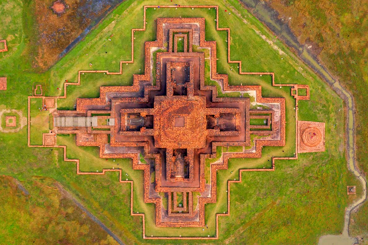 Bird's eye view of  Paharpur Buddhist Monastery in Paharpur, Bangladesh.