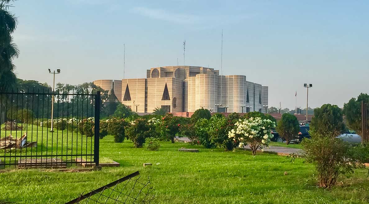 Bangladesh's "House of the Nation", the Shangshad Bhaban, the parliament complex in Dhaka