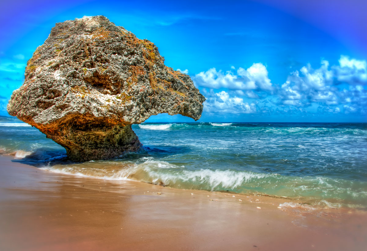 Water carved rocks at Bathsheba beach