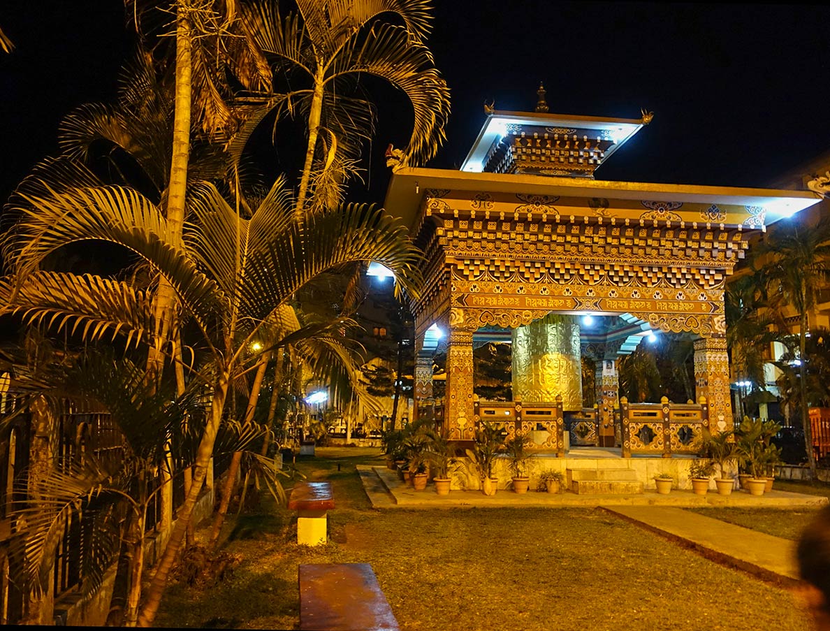 Temple with prayer wheel in Samdrup Jonkhar, Bhutan