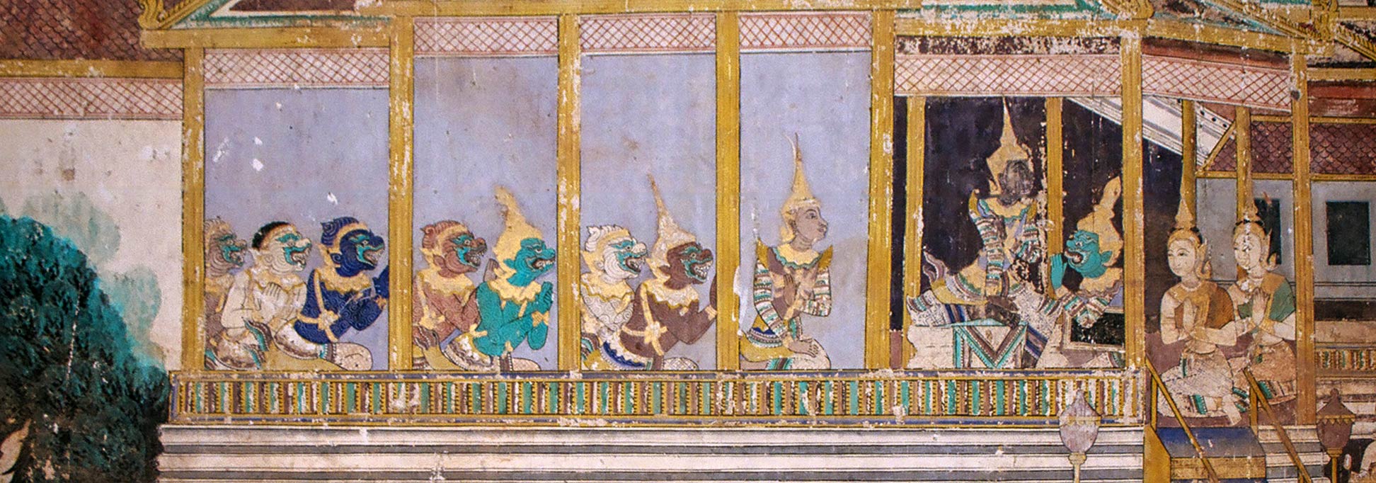Mural painting of the story of Reamker at the Royal Palace in Phnom Penh