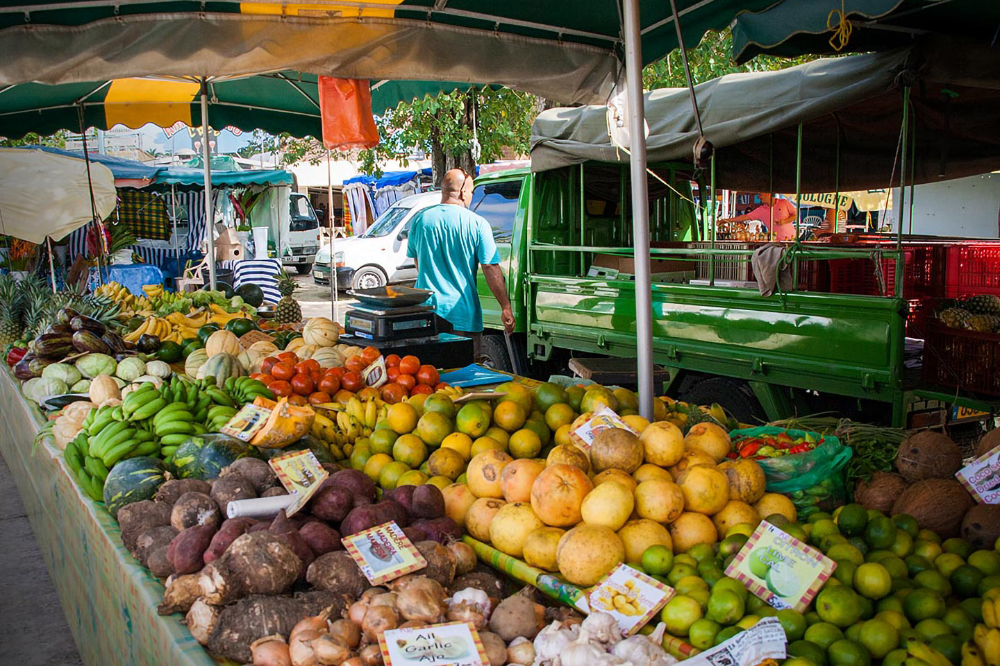 A produce market on Grande-Terre, Guadeloupe