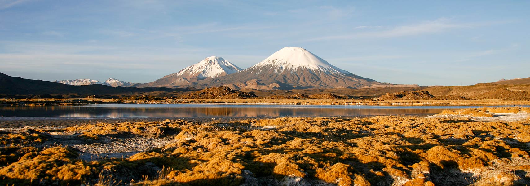 Parinacota Volcano and lake Chungara, Lauca National Park, Chile