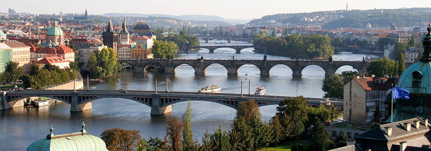 Central Prague with Vltava River bridges