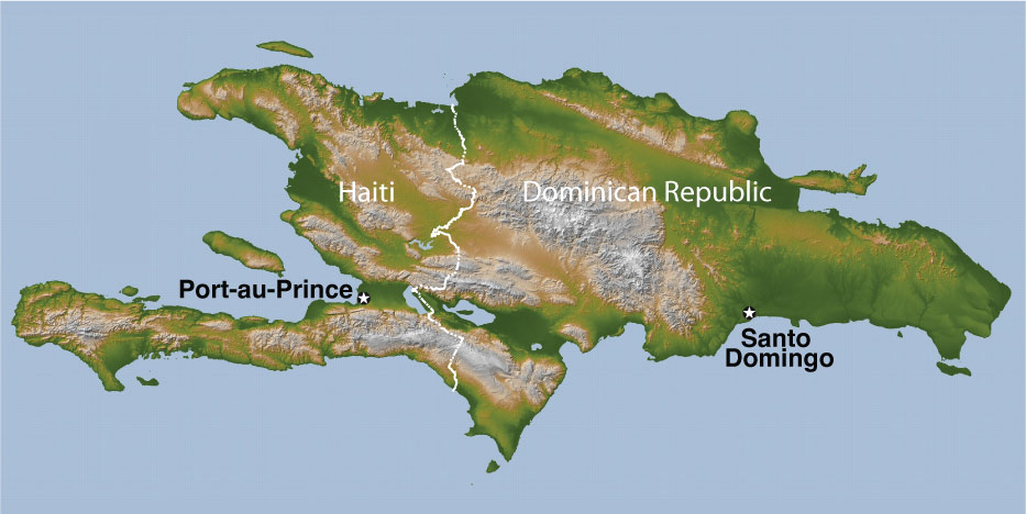 Topographic map of the Island of Hispaniola, West Indies