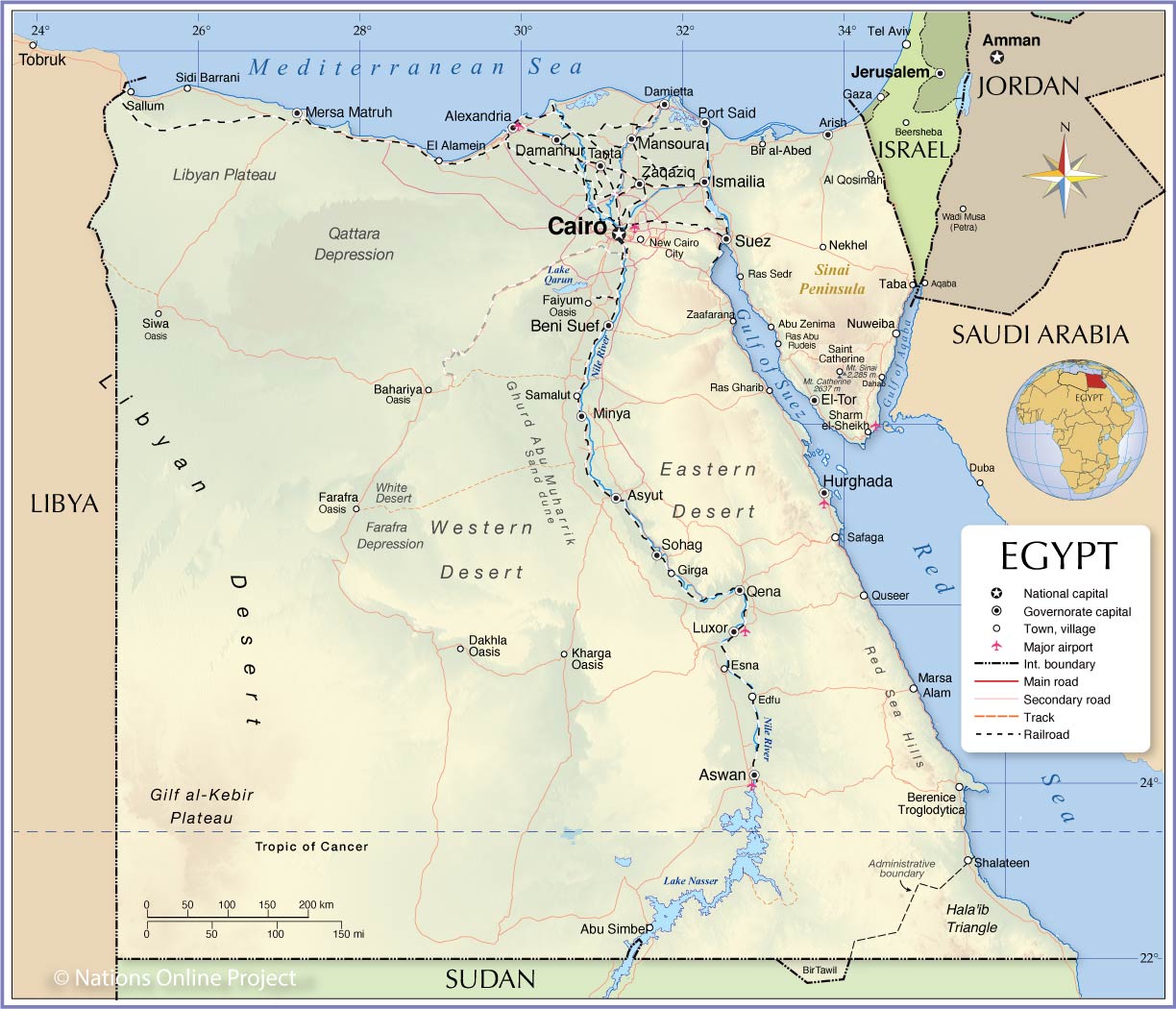 Map showing Egypt and surrounding countries