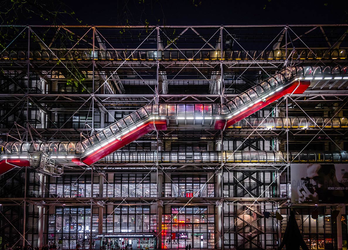 The Centre Georges Pompidou in Paris is an art museum in a high-tech architecture style building.