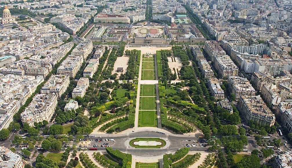 Champ de Mars from the Eiffel Tower, Paris, France