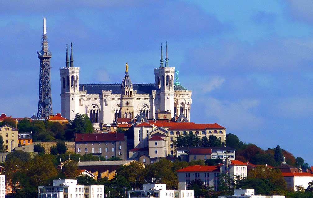 Saint-Paul district and the Basilica 'Notre-Dame de Fourvière' in Lyon, France