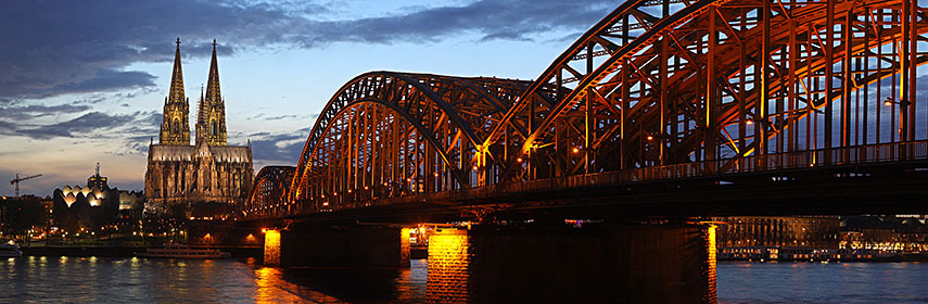 Köln (Cologne) with Hohenzollern-bridge and Cologne Cathedral