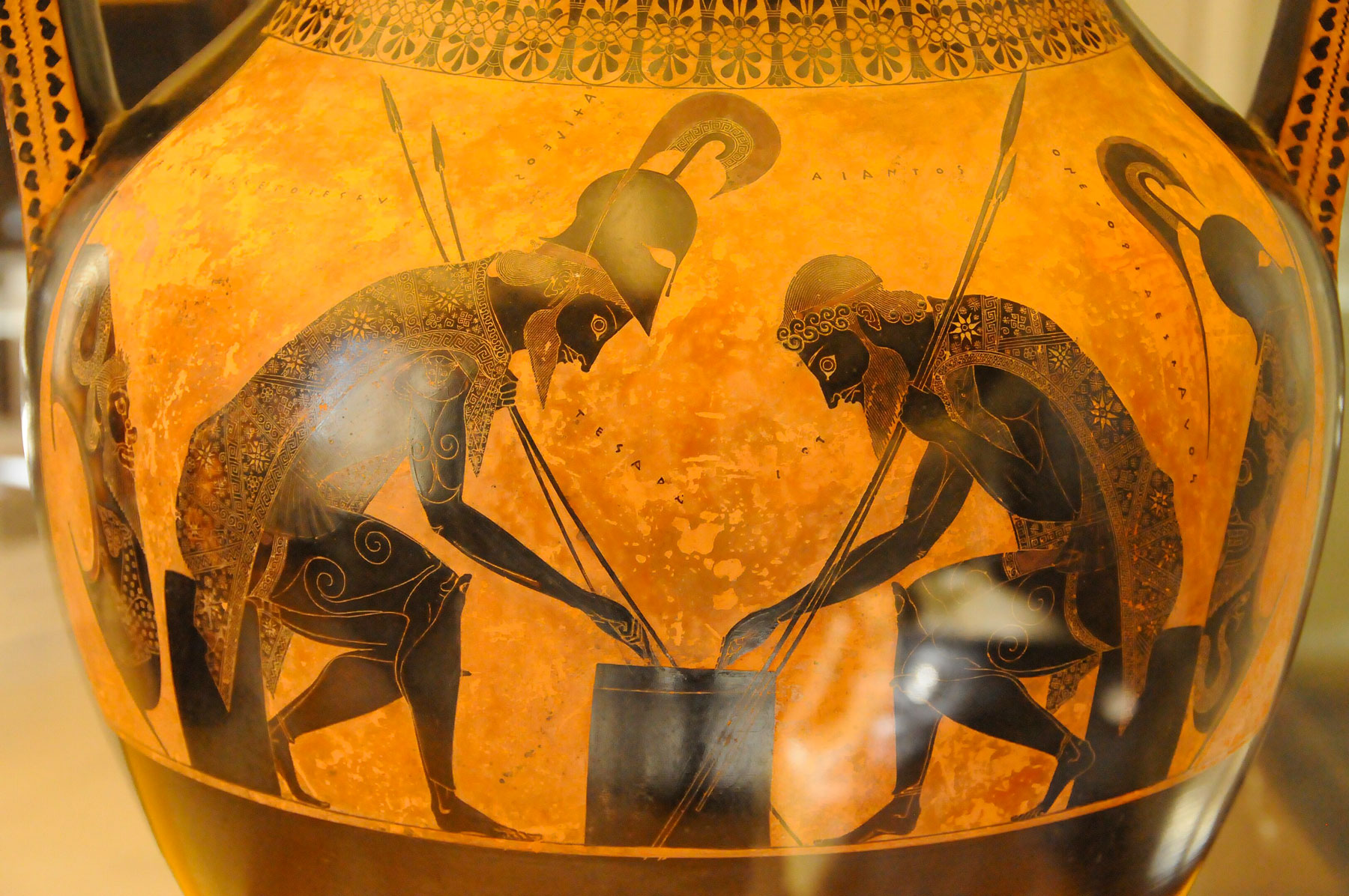 Attic amphora by Exekias depicting Achilles and Ajax playing a game during the Trojan War.