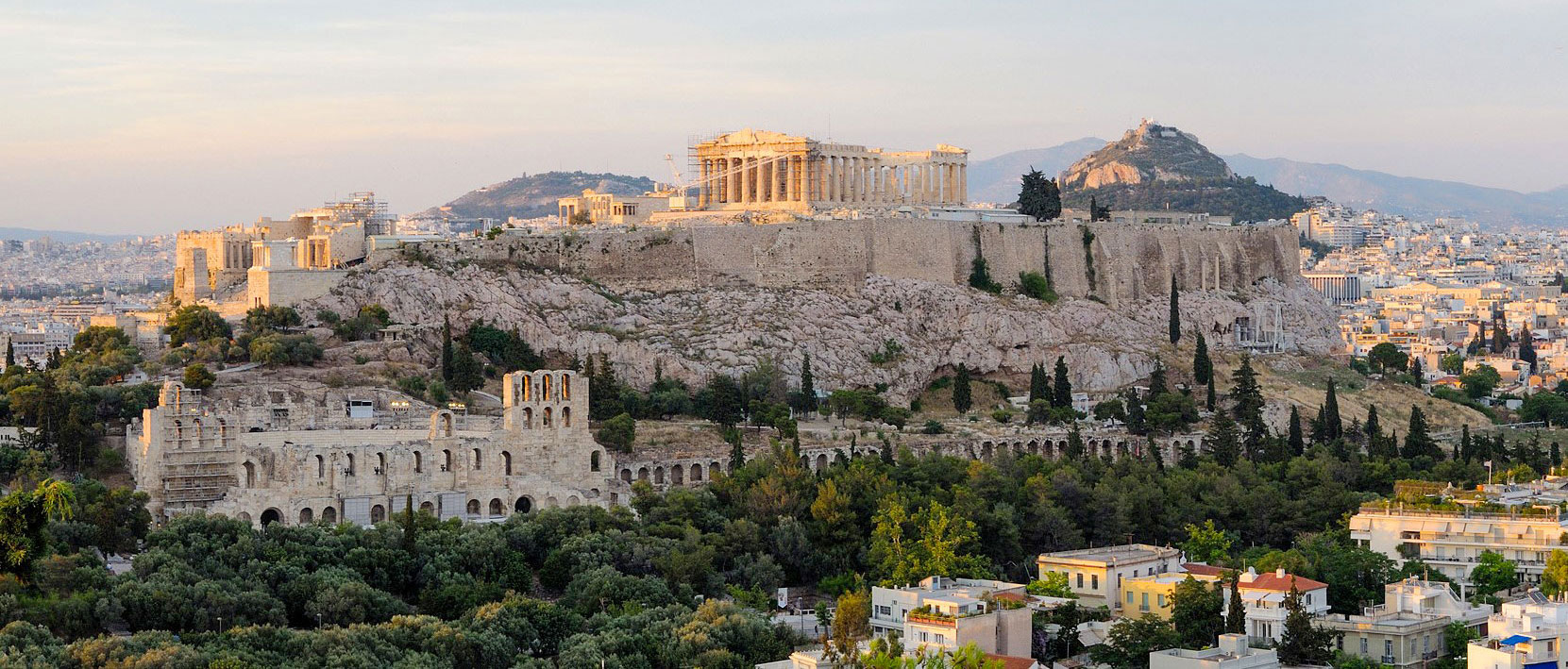 Acropolis complex seen from the Mouseion Hill in Athens