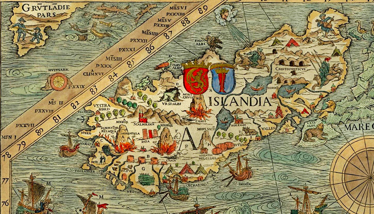 Iceland on the Carta Marina by Olaus Magnus (1539)
