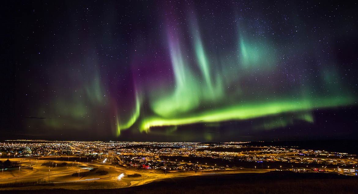Northern Lights over Reykjavik, Iceland