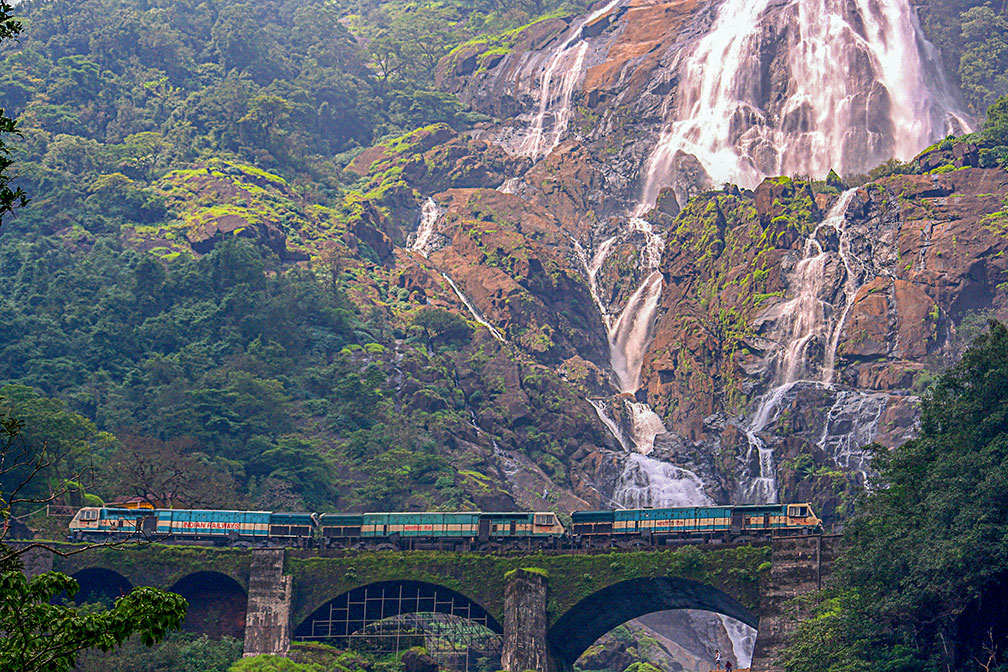 Indian train at Dudhsagar Falls