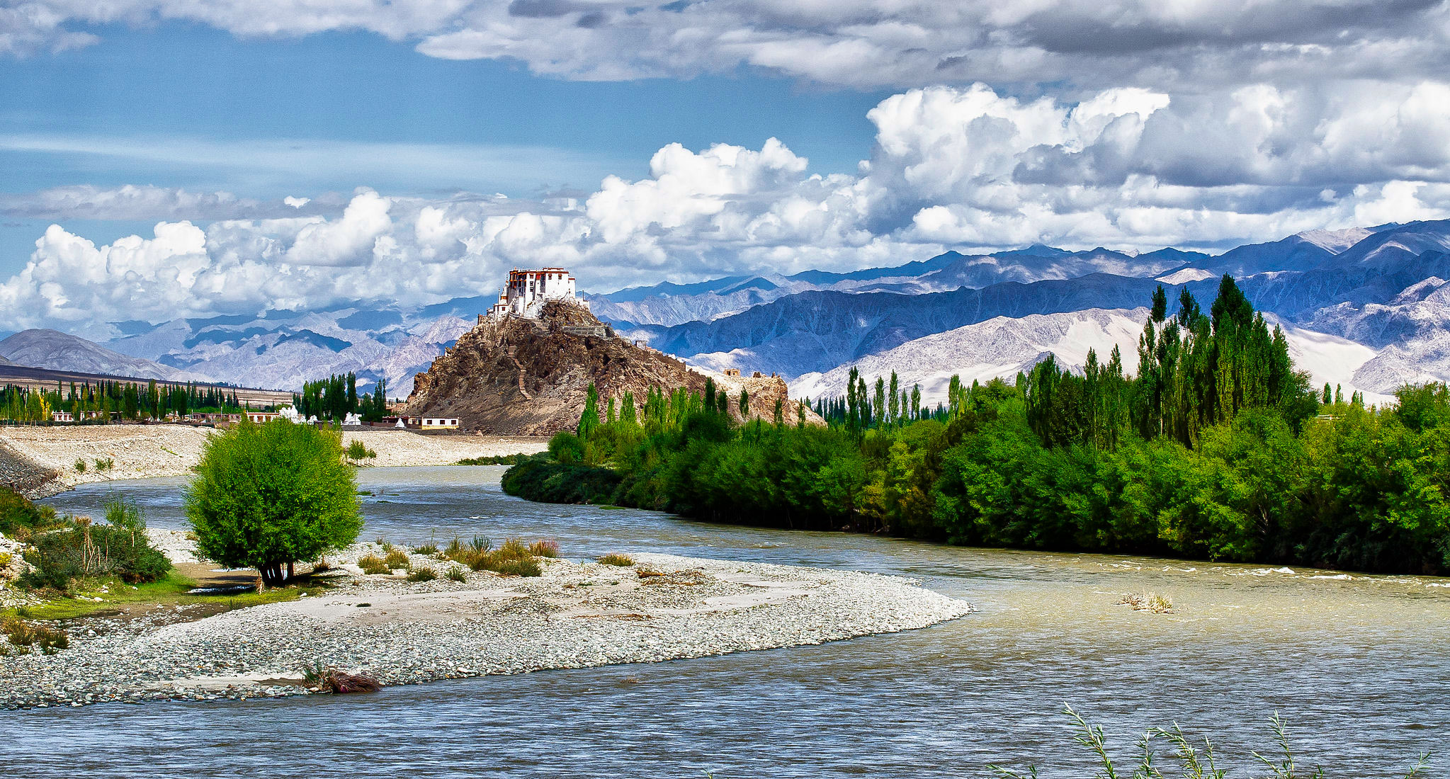 Stakna Monastery in Ladakh. The Indus River in the foreground.