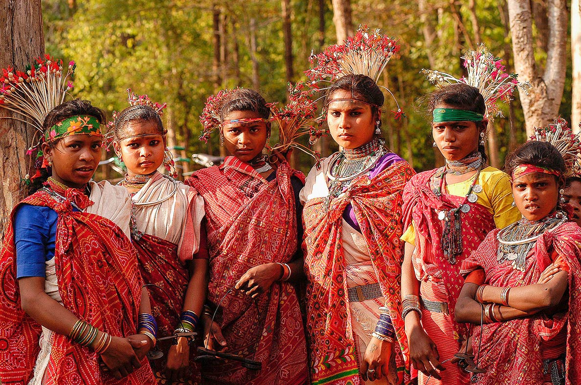 Baiga women in traditional dress, Madhya Pradesh