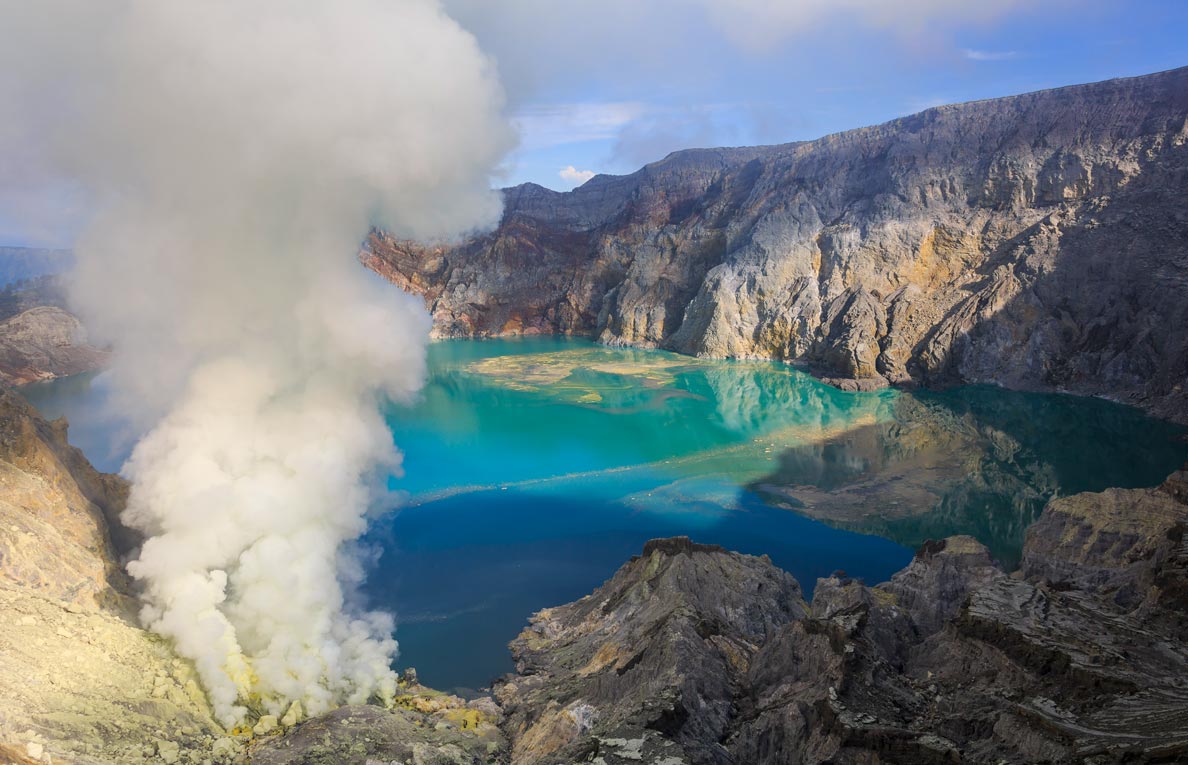 Ijen Volcano with crater lake in the Banyuwangi Regency of East Java